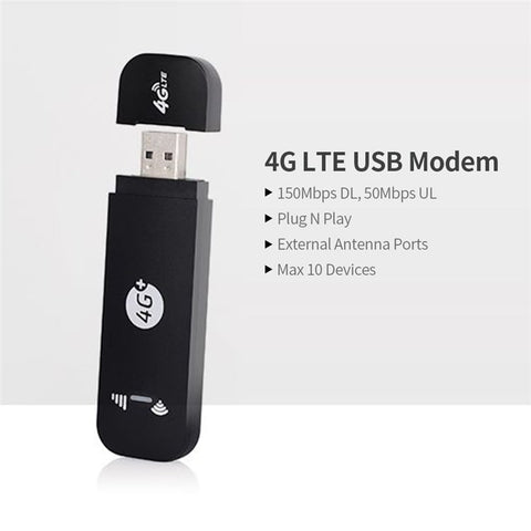 LTE 4G USB Modem with WiFi Hotspot WiFi Dongle Mini Mobile Router with SIM Card Slot 150Mbps DL 50Mbps UL Share Up to 10 WiFi Users