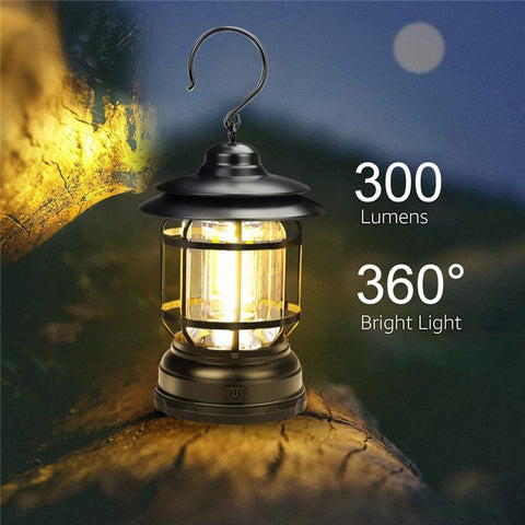 LED Camping Lantern Battery Powered Retro Campsite Lantern COB Tent Light Survival Kits for Emergency Storm Outages Outdoor Hiking