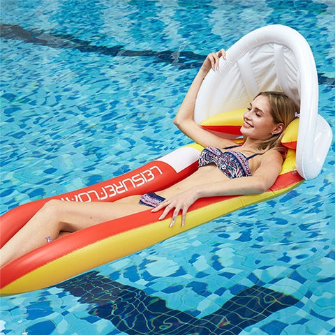 Inflatable PVC Pool Float with Canopy Swimming Pool Lounger Chair Water Floating Hammock Raft