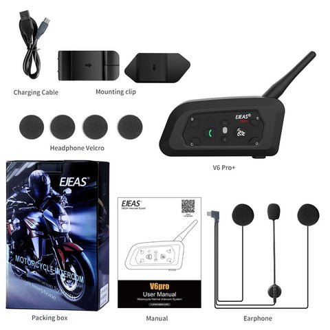 EJEAS V6PRO 2Pcs Motorcycle Intercom Bluetooth-compatible 5.0 Headset Full Duplex Riding Real-Time Helmet Communication System