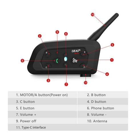 EJEAS V6PRO 2Pcs Motorcycle Intercom Bluetooth-compatible 5.0 Headset Full Duplex Riding Real-Time Helmet Communication System