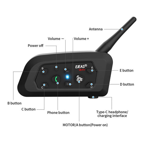 EJEAS V6PRO 2Pcs Motorcycle Intercom Bluetooth-compatible 5.0 Headset Full Duplex Riding Real-Time Helmet Communication System