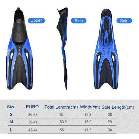 Snorkeling Fins Adult Long Full Foot Pocket Flippers Lightweight Comfortable Scuba Diving Flippers Snorkeling Gear Snorkeling Equipment