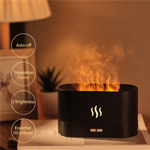 Simulation Flame Mist Humidifier Essential Oil Diffuser USB Plug-in 2 Brightness Night Light Quiet Cool Desktop Air Freshener Fake Fire Mist Maker