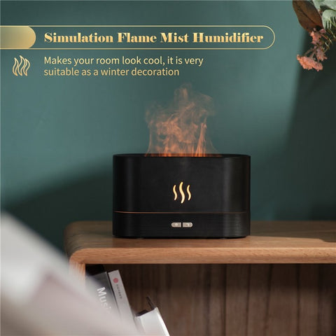 Simulation Flame Mist Humidifier Essential Oil Diffuser USB Plug-in 2 Brightness Night Light Quiet Cool Desktop Air Freshener Fake Fire Mist Maker