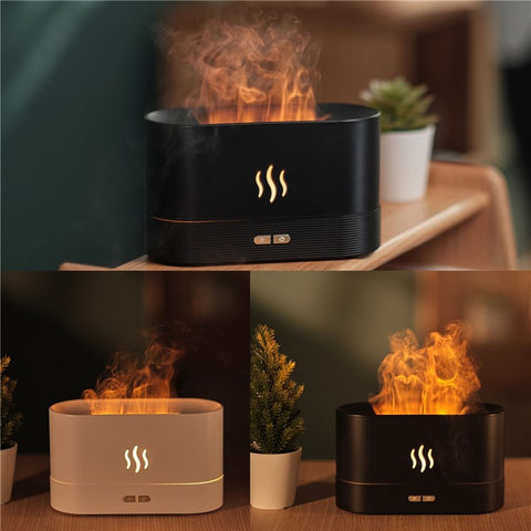 Simulation Flame Mist Humidifier Essential Oil Diffuser USB Plug-in 2 Brightness Night Light Quiet Cool Desktop Air Freshener Fake Fire Mist Maker