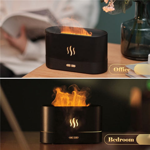 Simulation Flame Mist Humidifier Essential Oil Diffuser USB Plug-in 2 Brightness Night Light Quiet Cool Desktop Air Freshener Fake Fire Mist Maker