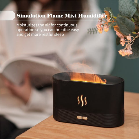 Simulation Flame Mist Humidifier Essential Oil Diffuser USB Plug-in 2 Brightness Night Light Quiet Cool Desktop Air Freshener Fake Fire Mist Maker