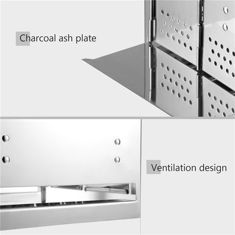 Wood Stove Charcoal Grill Stainless Steel Barbecue Tool Kit for Camping Outdoor Cooking Picnics Beach Hiking Party (No FDA Certificate)