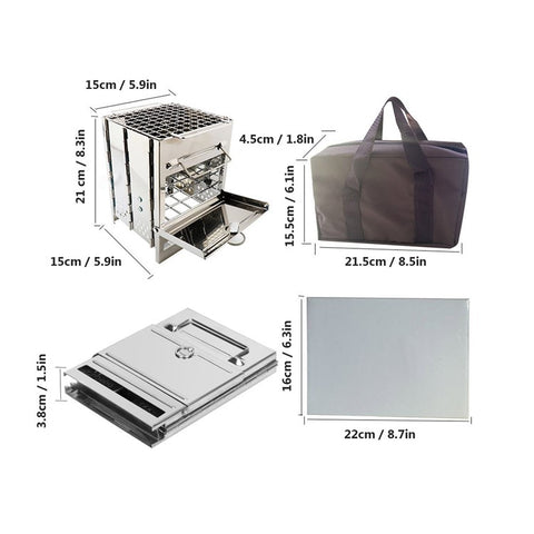 Wood Stove Charcoal Grill Stainless Steel Barbecue Tool Kit for Camping Outdoor Cooking Picnics Beach Hiking Party (No FDA Certificate)