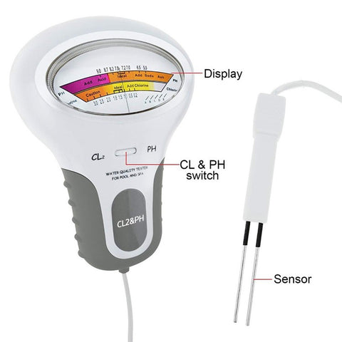 PC102 Handheld Water Quality Tester 2 in 1 PH/Chlorine Level CL2 Portable Meter Detector with Display for Swimming Pool Spa