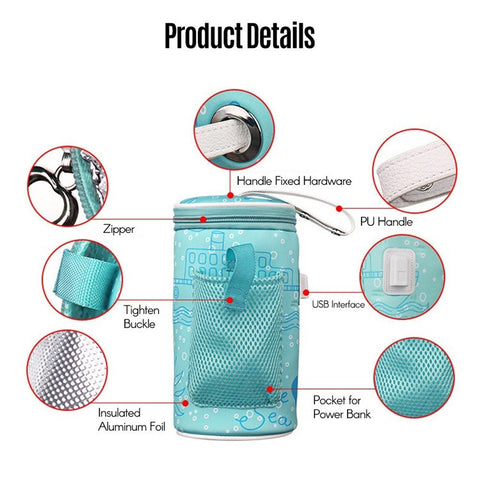 Portable Bottle Warmer Travel Baby Bottle Bag Lightweight Thermal Pouch for Infant Feeding Bottle with USB Cable