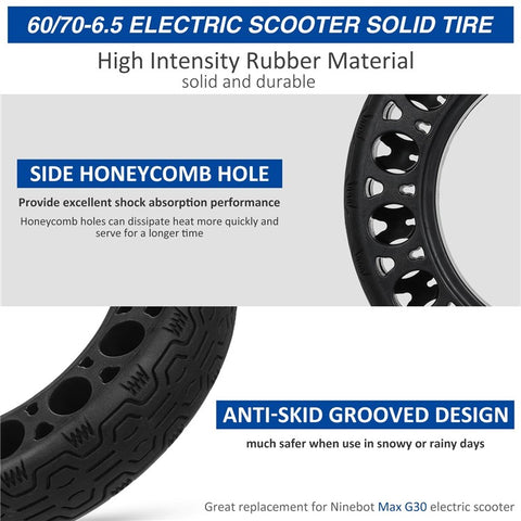 60 / 70-6.5 Electric Scooter Solid Tire Rubber Front / Rear Tires Replacement for Ninebot Max G30 Electric Scooter