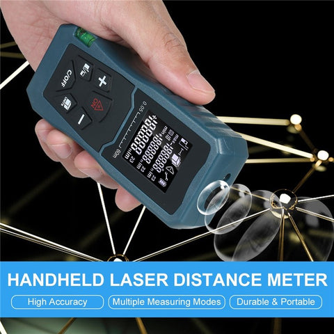 Laser Distance Meter Bubble Level Handheld 1.6-inch LCD Diastimeter Pythagorean Mode Measure Distance Area and Volume