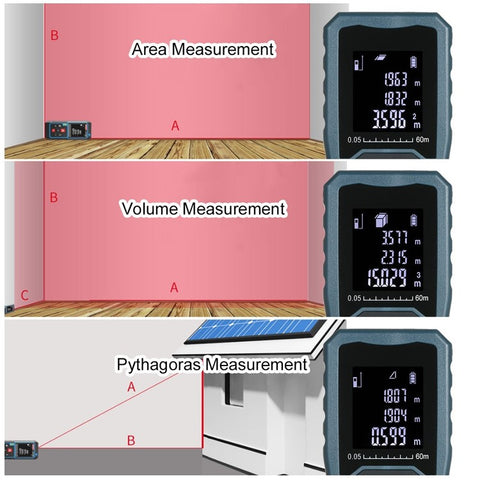 Laser Distance Meter Bubble Level Handheld 1.6-inch LCD Diastimeter Pythagorean Mode Measure Distance Area and Volume