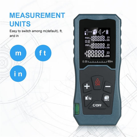 Laser Distance Meter Bubble Level Handheld 1.6-inch LCD Diastimeter Pythagorean Mode Measure Distance Area and Volume
