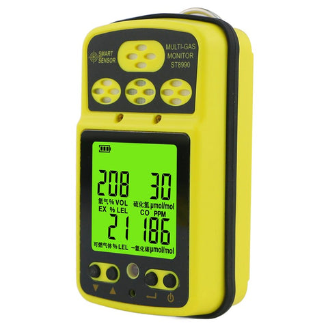 SMART SENSOR ST8990 Portable Multi Gas Detector 4-in-1 O2 LEL CO H2S Gas Detector Tester Monitor with Digital LCD Display