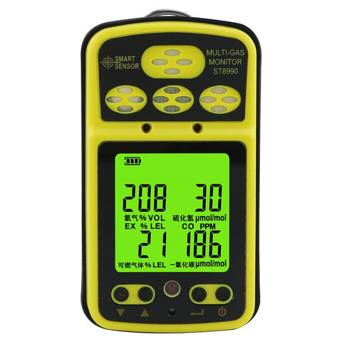 SMART SENSOR ST8990 Portable Multi Gas Detector 4-in-1 O2 LEL CO H2S Gas Detector Tester Monitor with Digital LCD Display