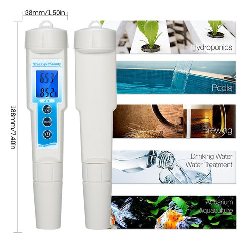 5 in 1 Ph Meter Waterproof Multi-Functional TDS / EC / Ph / Salinity / Temperature Meter Water Quality Tester