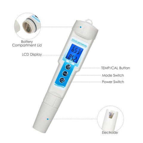 5 in 1 Ph Meter Waterproof Multi-Functional TDS / EC / Ph / Salinity / Temperature Meter Water Quality Tester
