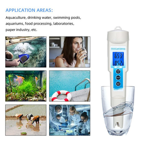 5 in 1 Ph Meter Waterproof Multi-Functional TDS / EC / Ph / Salinity / Temperature Meter Water Quality Tester