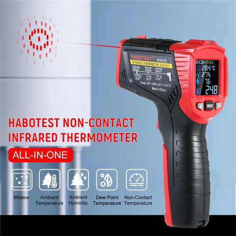 HABOTEST Multi-functional Non-contact Infrared Thermometer High Precision Temp Humidity Dew Point Temperature Meter for HVAC Automotive Mechanics Electricians