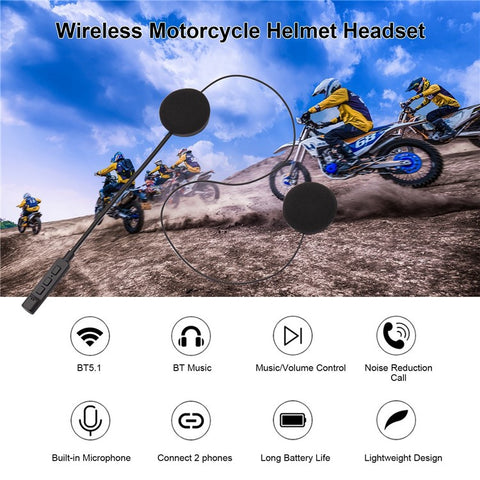 MT02 Wireless Motorcycle Helmet Headset Bluetooth-compatible 5.1 Helmet Earphone Microphone Music Call Control