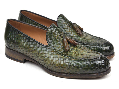 Paul Parkman Woven Leather Tassel Loafers Green  (ID#WVN44-GRN)