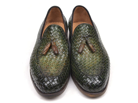 Paul Parkman Woven Leather Tassel Loafers Green  (ID#WVN44-GRN)