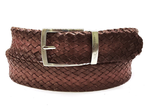 PAUL PARKMAN Men's Woven Leather Belt Brown (ID#B07-BRW)